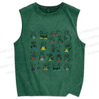 Unisex Hand-Drawing Dogs Printed Washed Tank Top
