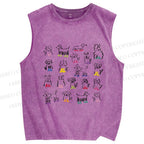 Unisex Hand-Drawing Dogs Printed Washed Tank Top