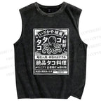 Unisex Japanese Octopus Restaurant Printed Washed Tank Top
