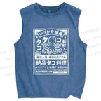 Unisex Japanese Octopus Restaurant Printed Washed Tank Top