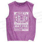 Unisex Japanese Octopus Restaurant Printed Washed Tank Top