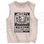 Unisex Japanese Octopus Restaurant Printed Washed Tank Top