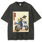 Unisex Modern Ukiyo-e Printed Washed Tee