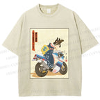 Unisex Modern Ukiyo-e Printed Washed Tee