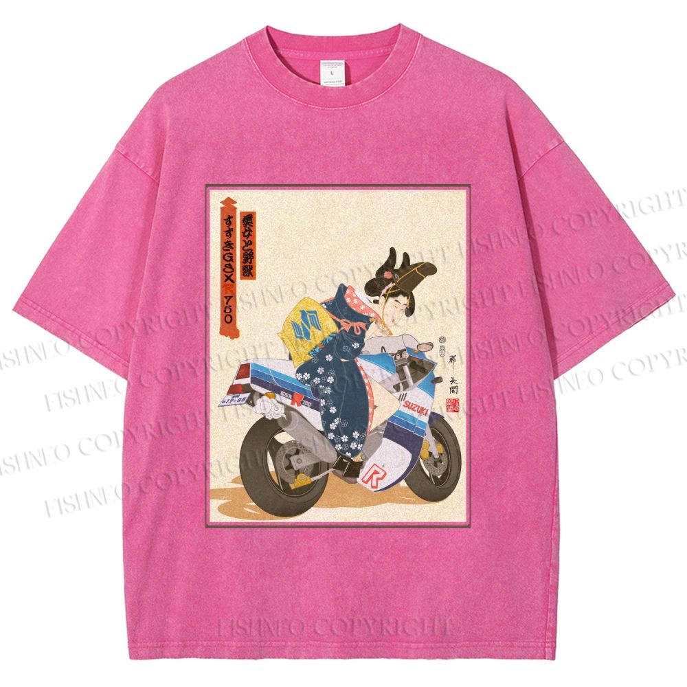 Unisex Modern Ukiyo-e Printed Washed Tee