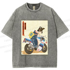 Unisex Modern Ukiyo-e Printed Washed Tee