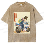 Unisex Modern Ukiyo-e Printed Washed Tee
