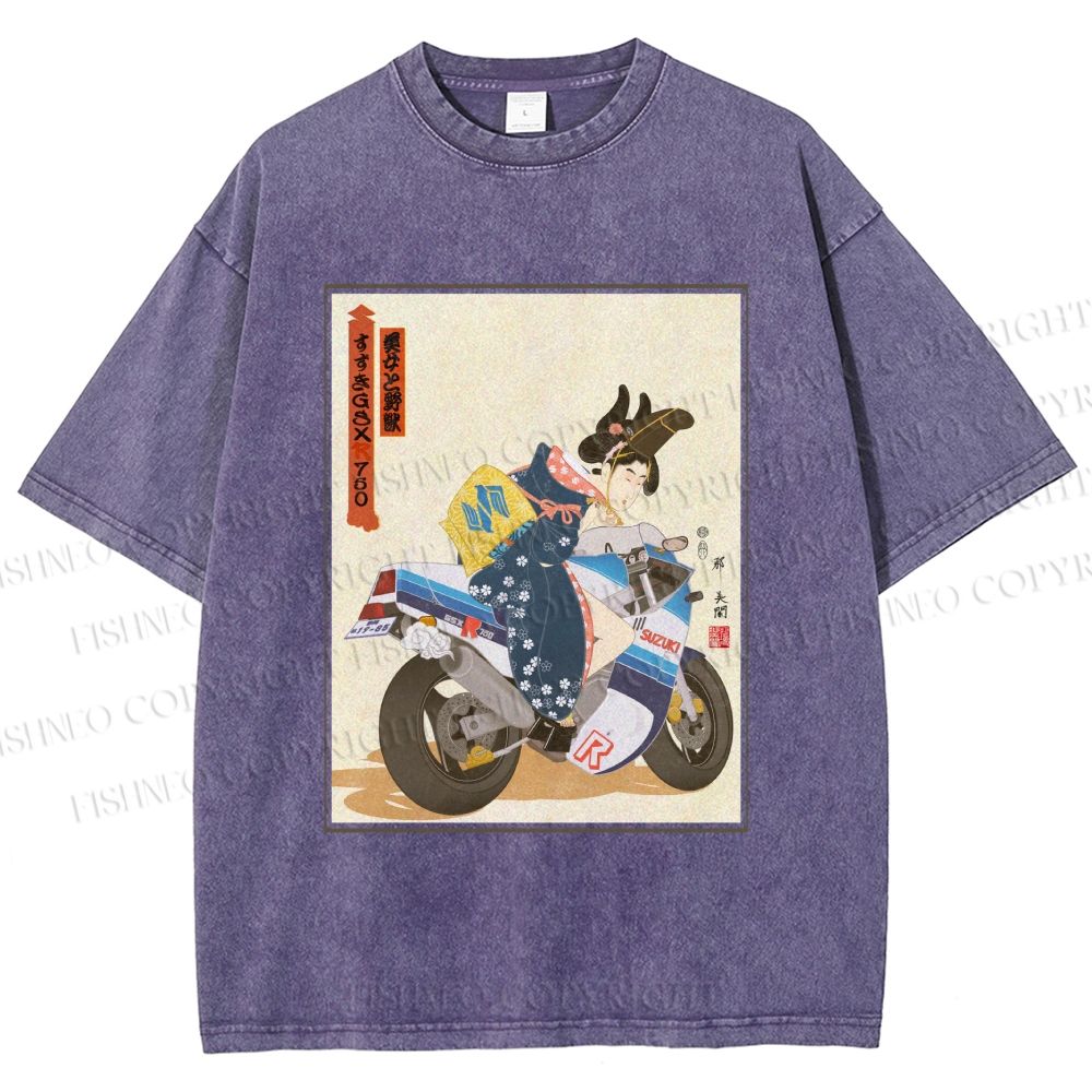 Unisex Modern Ukiyo-e Printed Washed Tee