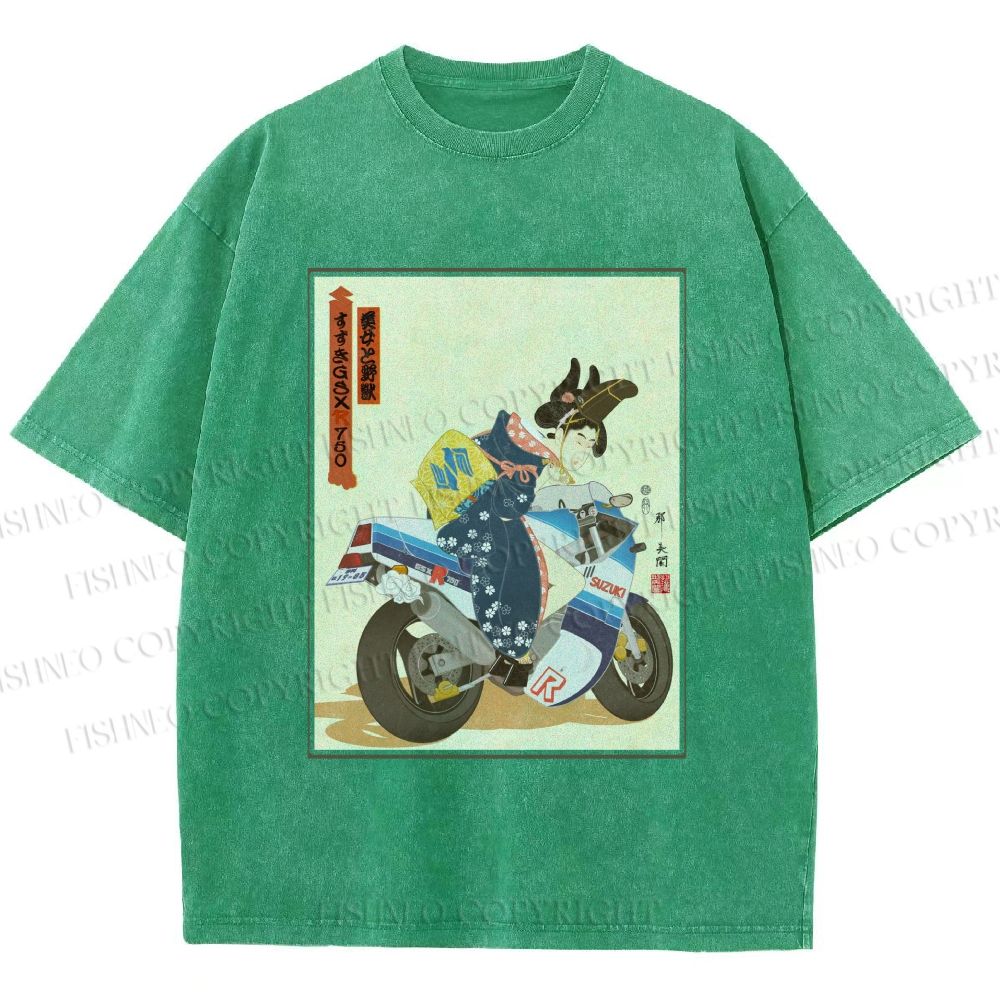 Unisex Modern Ukiyo-e Printed Washed Tee