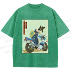 Unisex Modern Ukiyo-e Printed Washed Tee