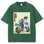 Unisex Modern Ukiyo-e Printed Washed Tee