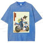 Unisex Modern Ukiyo-e Printed Washed Tee