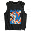 Unisex Giant Cat Monster Attack Printed Washed Tank Top
