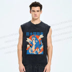 Unisex Giant Cat Monster Attack Printed Washed Tank Top