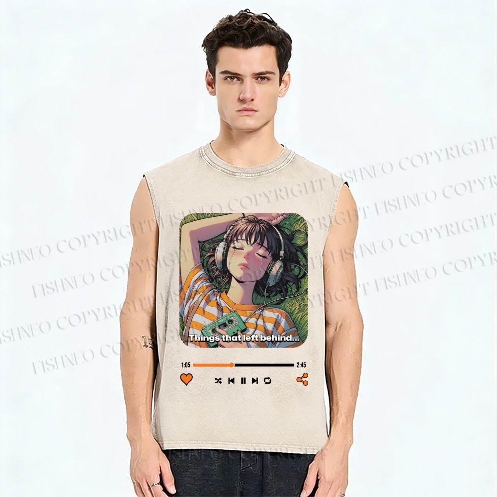 Unisex Lost Melody Printed Washed Tank Top