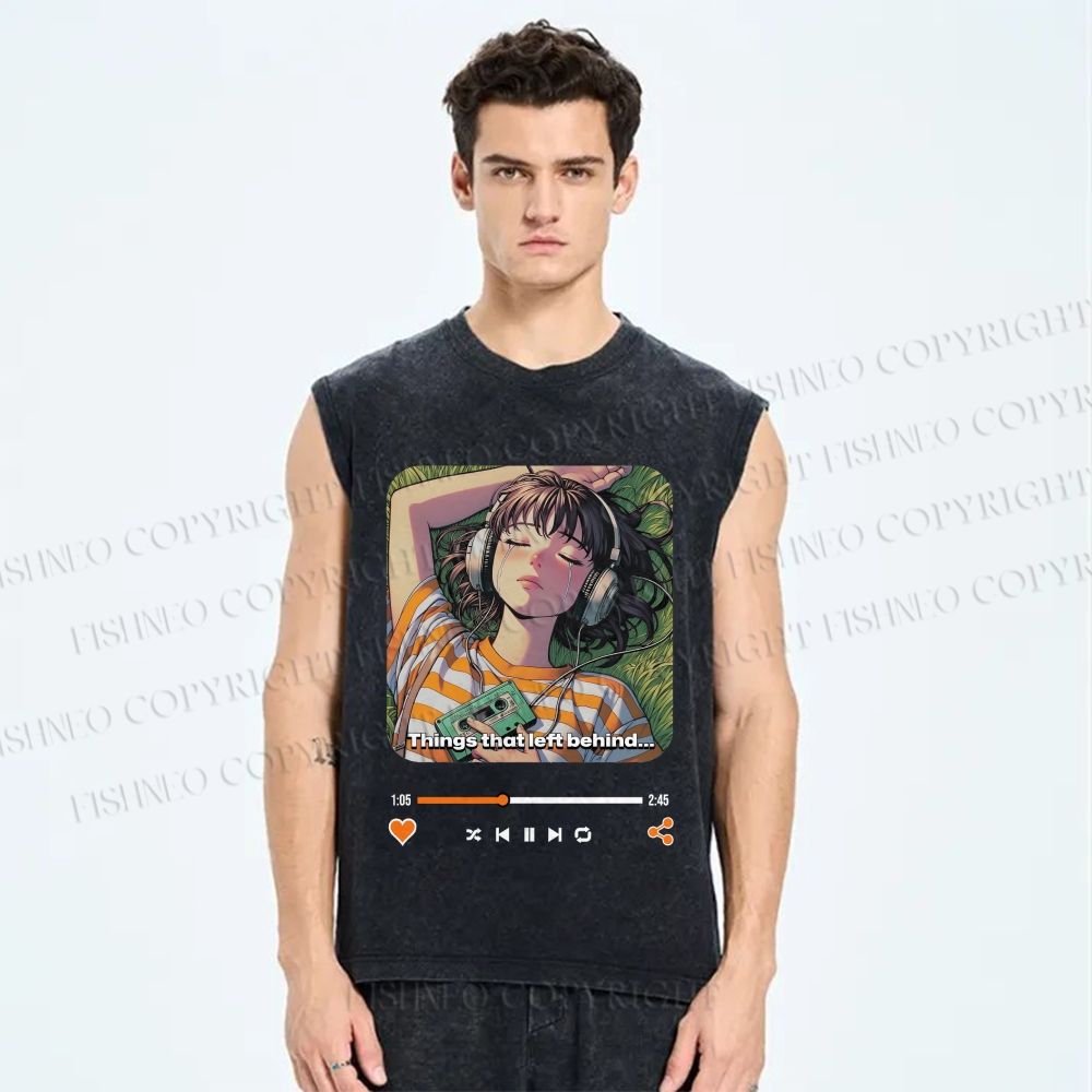 Unisex Lost Melody Printed Washed Tank Top