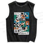 Unisex Koi Pond Mood Printed Washed Tank Top