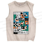 Unisex Koi Pond Mood Printed Washed Tank Top