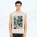 Unisex Koi Pond Mood Printed Washed Tank Top