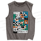 Unisex Koi Pond Mood Printed Washed Tank Top