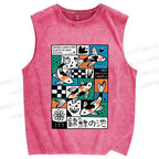 Unisex Koi Pond Mood Printed Washed Tank Top
