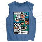 Unisex Koi Pond Mood Printed Washed Tank Top