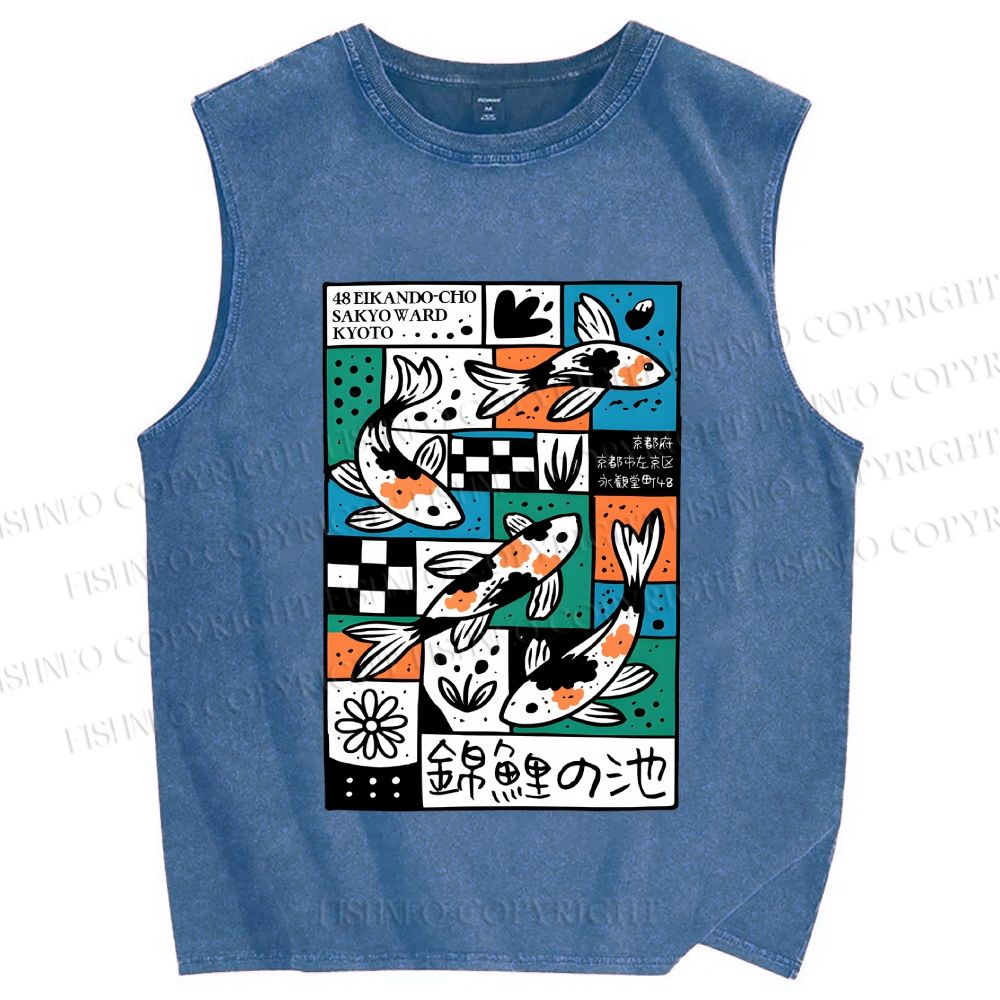 Unisex Koi Pond Mood Printed Washed Tank Top