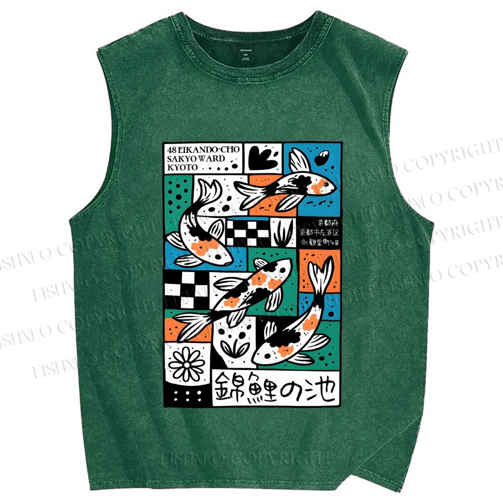 Unisex Koi Pond Mood Printed Washed Tank Top