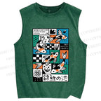 Unisex Koi Pond Mood Printed Washed Tank Top