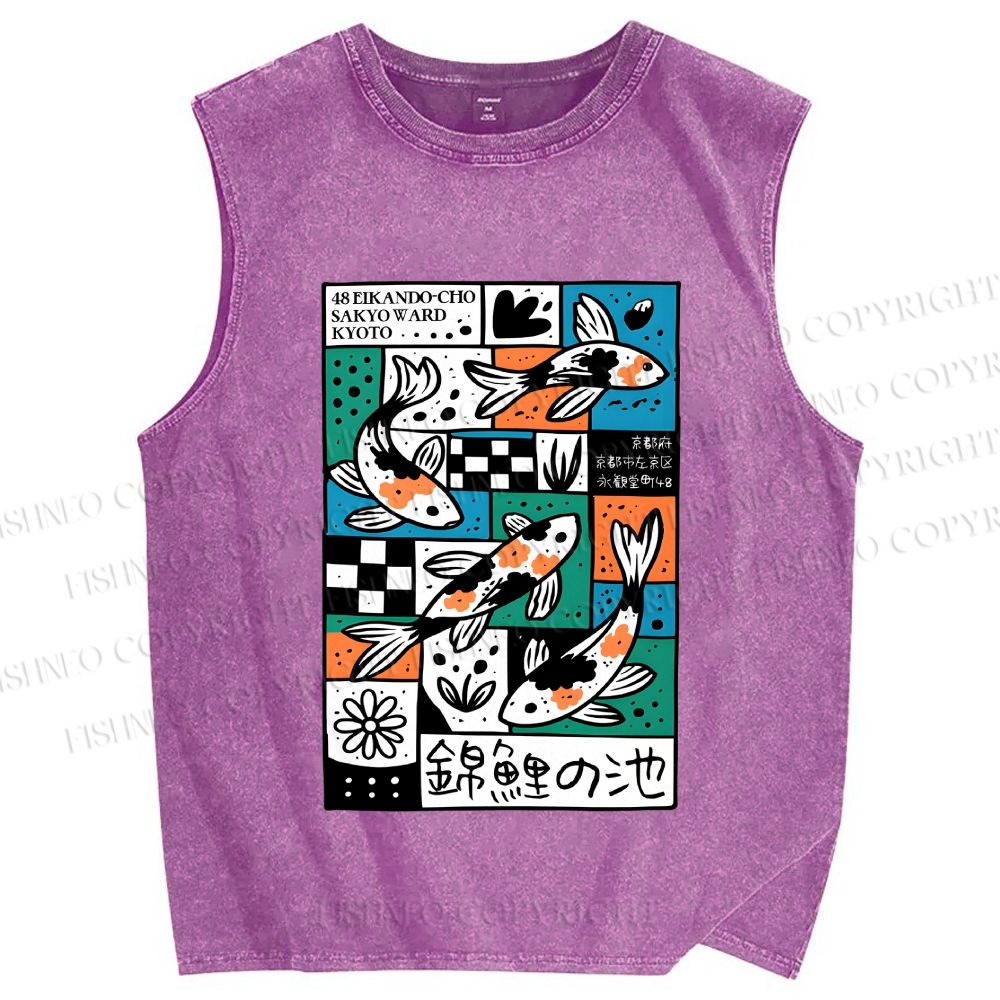 Unisex Koi Pond Mood Printed Washed Tank Top