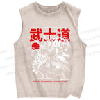 Unisex Samurai Spirit Printed Washed Tank Top