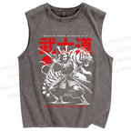 Unisex Samurai Spirit Printed Washed Tank Top
