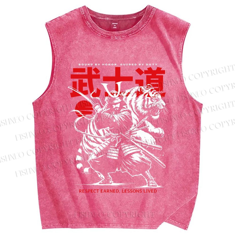 Unisex Samurai Spirit Printed Washed Tank Top