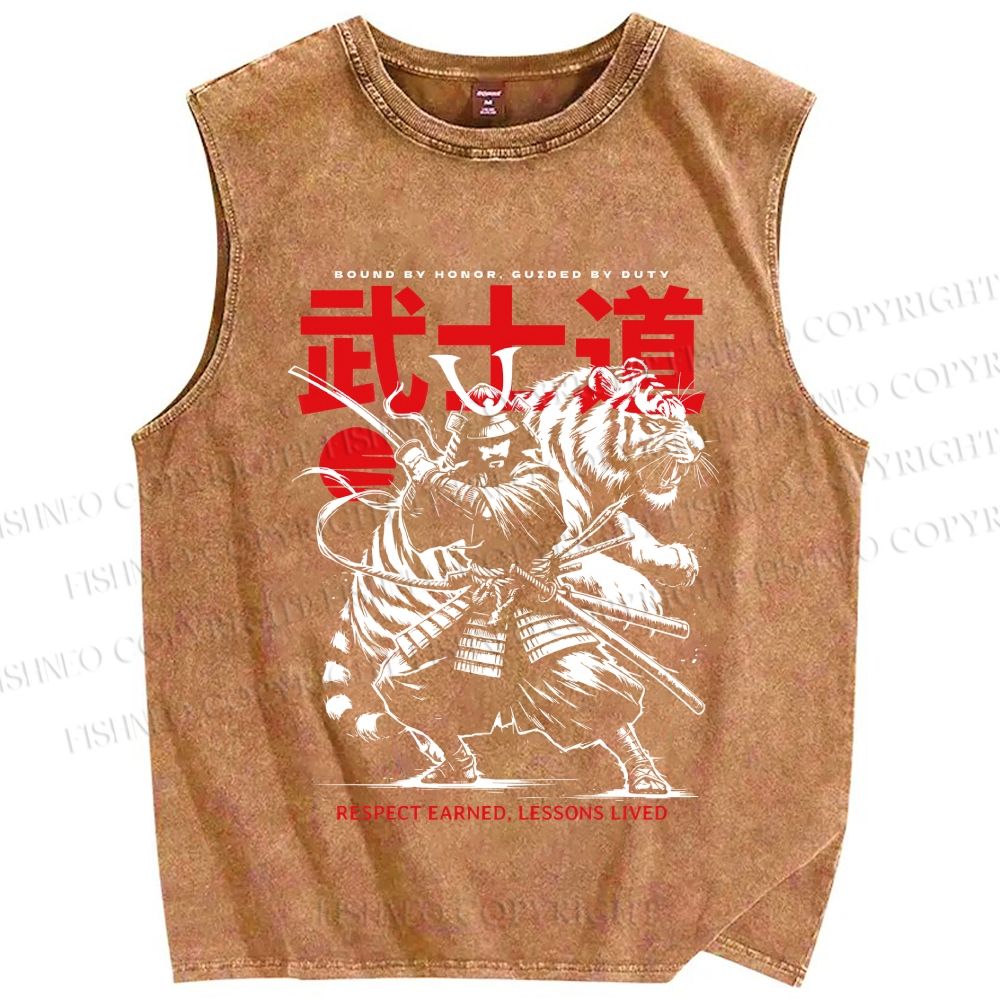Unisex Samurai Spirit Printed Washed Tank Top