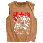 Unisex Samurai Spirit Printed Washed Tank Top