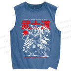 Unisex Samurai Spirit Printed Washed Tank Top