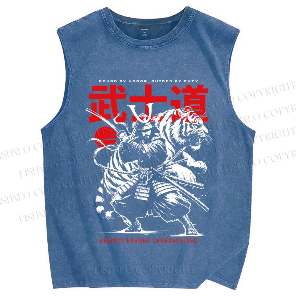 Unisex Samurai Spirit Printed Washed Tank Top