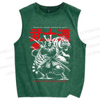 Unisex Samurai Spirit Printed Washed Tank Top
