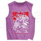 Unisex Samurai Spirit Printed Washed Tank Top
