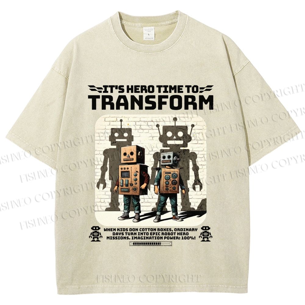 Unisex Box Robot Dream Printed Washed Tee