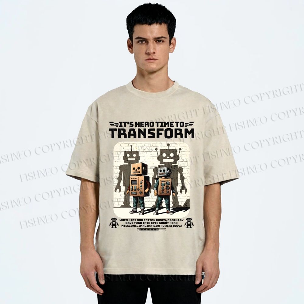 Unisex Box Robot Dream Printed Washed Tee