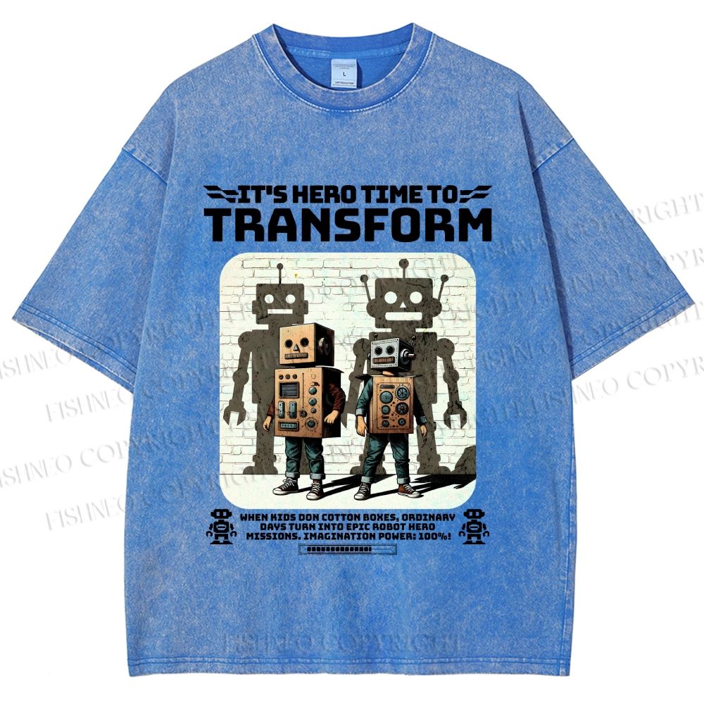 Unisex Box Robot Dream Printed Washed Tee