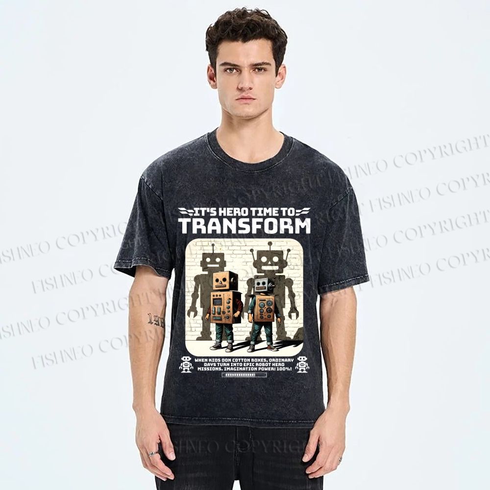 Unisex Box Robot Dream Printed Washed Tee