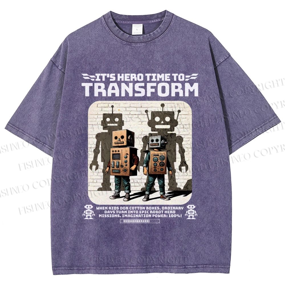 Unisex Box Robot Dream Printed Washed Tee