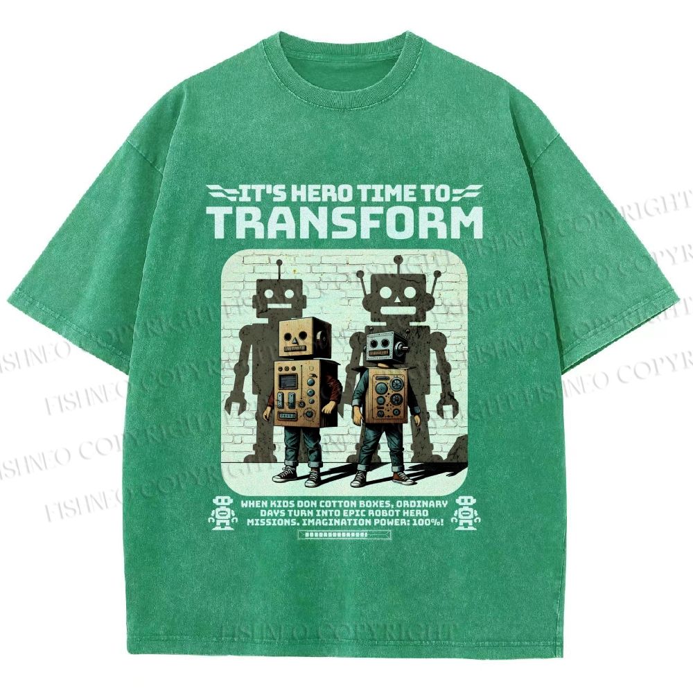 Unisex Box Robot Dream Printed Washed Tee