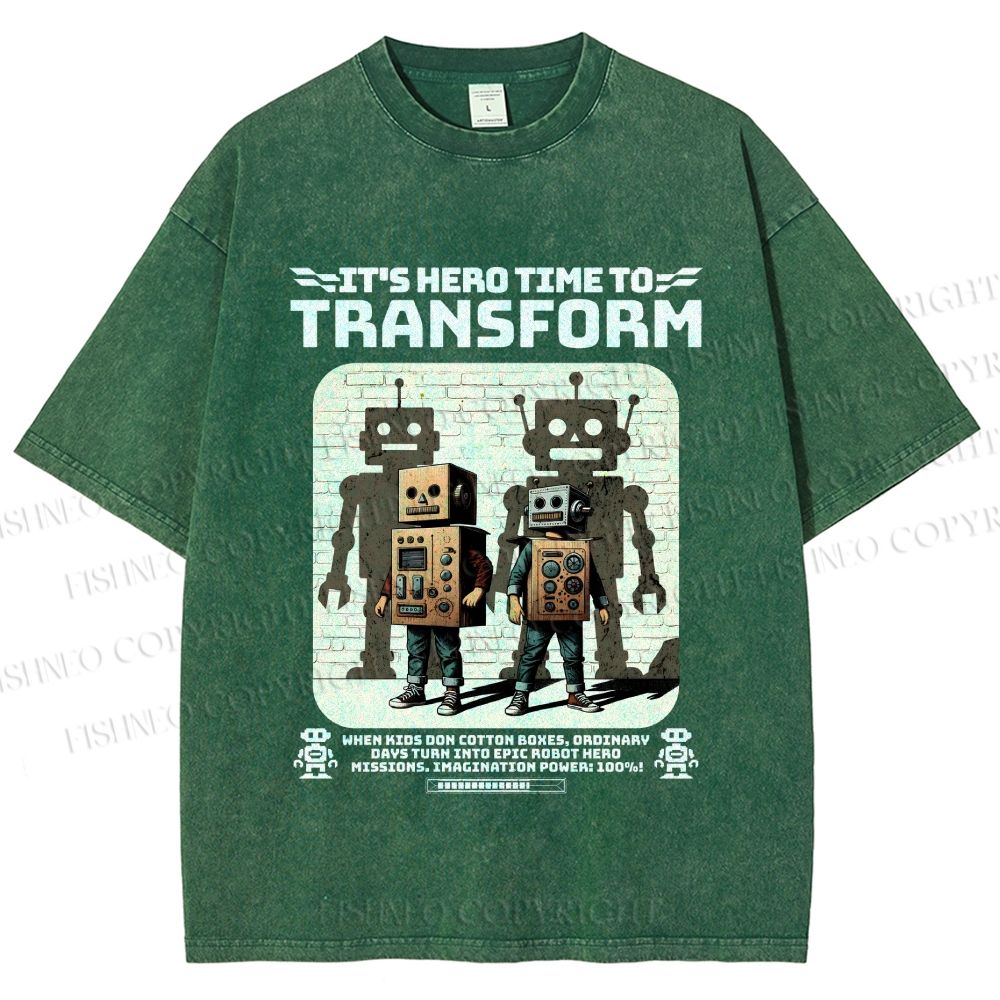 Unisex Box Robot Dream Printed Washed Tee