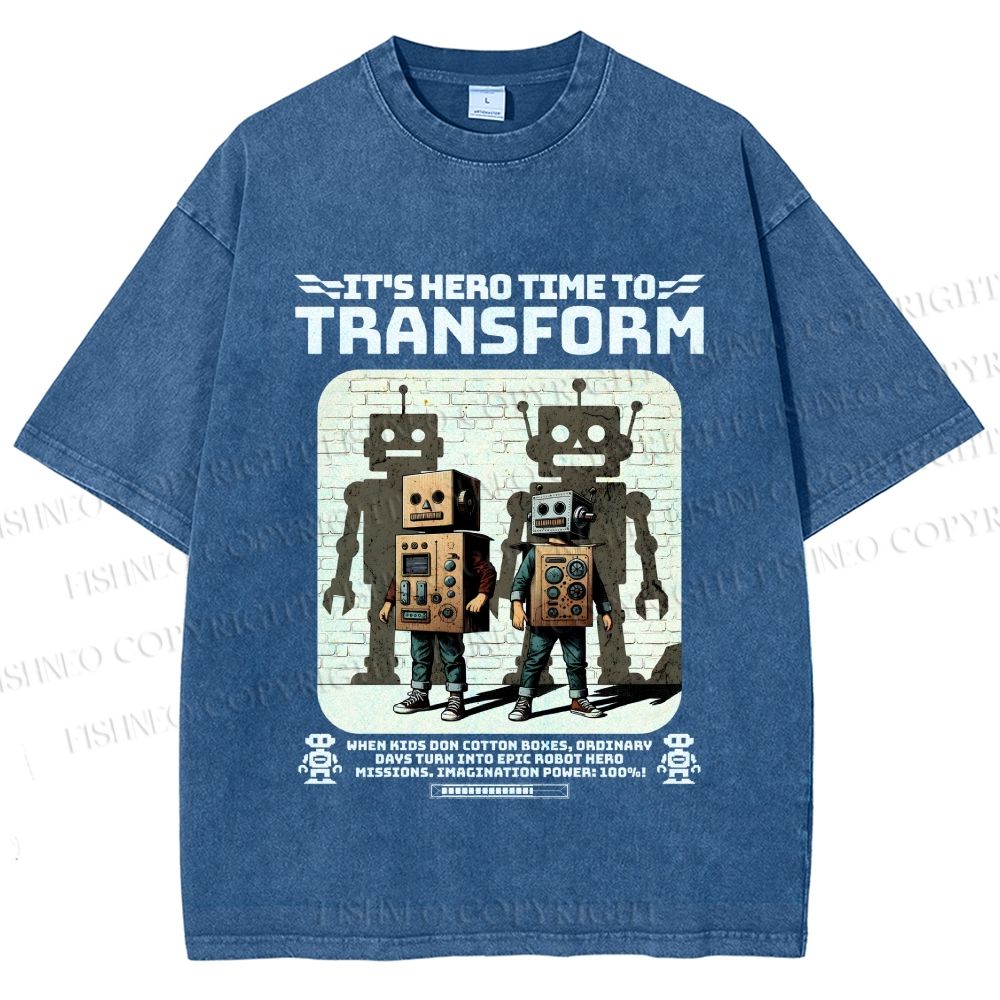 Unisex Box Robot Dream Printed Washed Tee