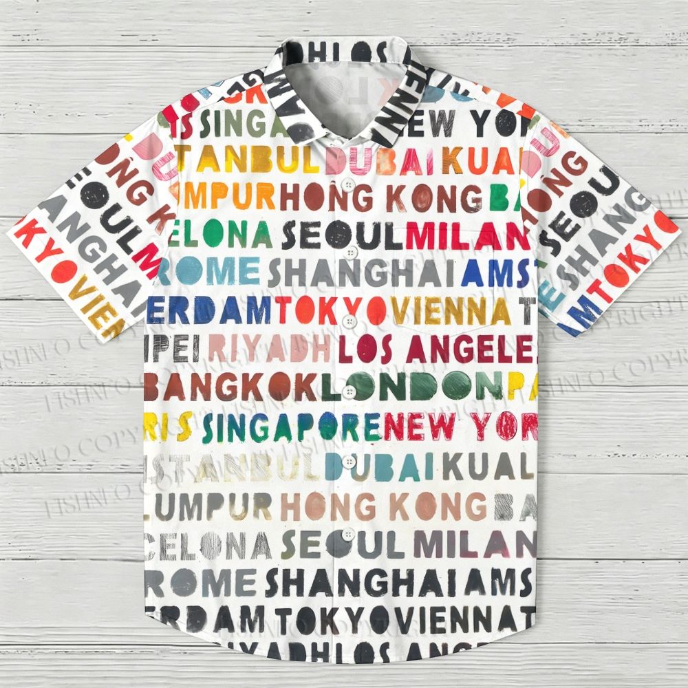 Colorful English-Language Printed Hawaiian Shirt