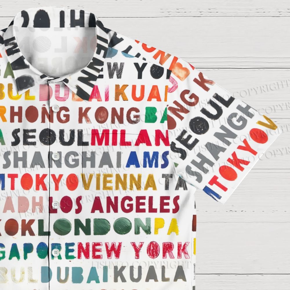 Colorful English-Language Printed Hawaiian Shirt