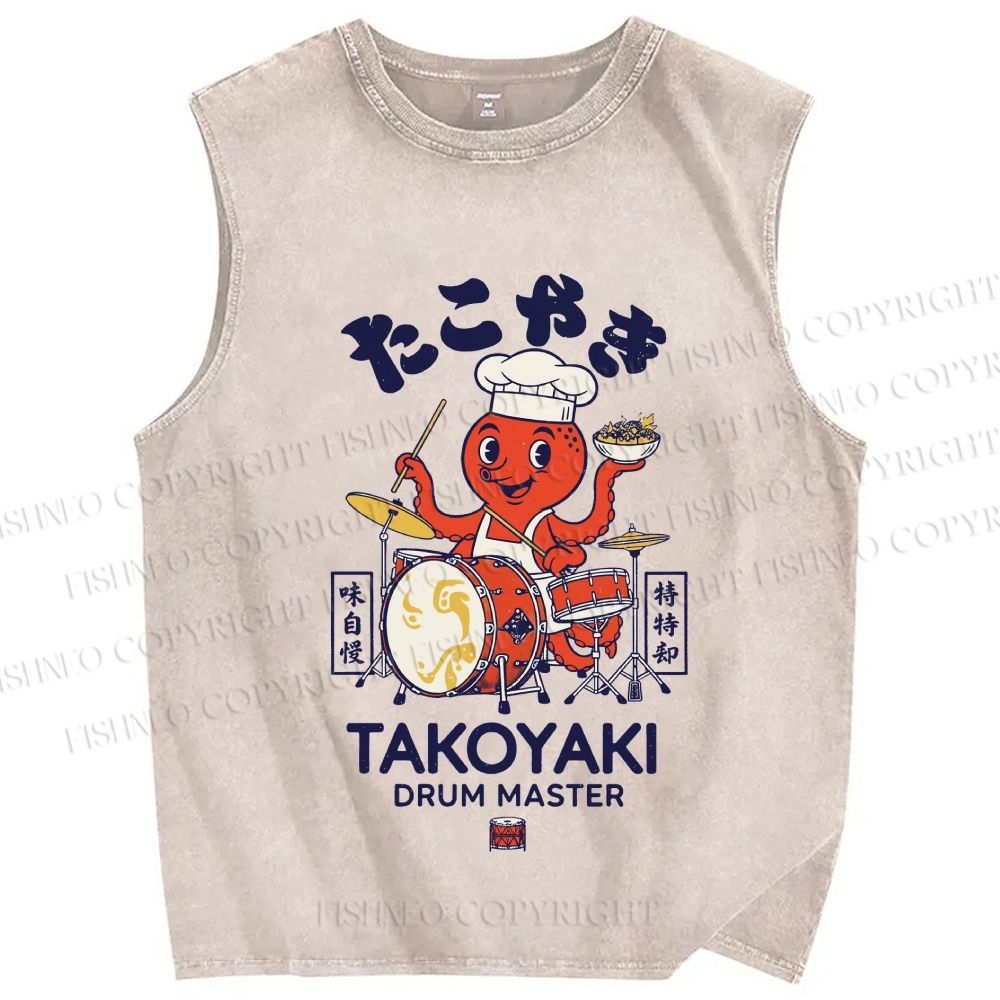 Unisex Takoyaki Drum Master Printed Washed Tank Top